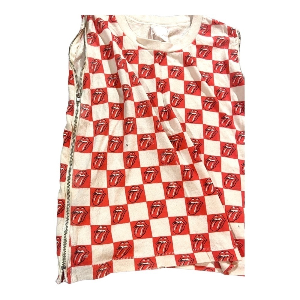 Madeworn Checked Rolling Stones Tongue Zipper Side Sleeves Sz M 100% Cotton - Picture 2 of 6